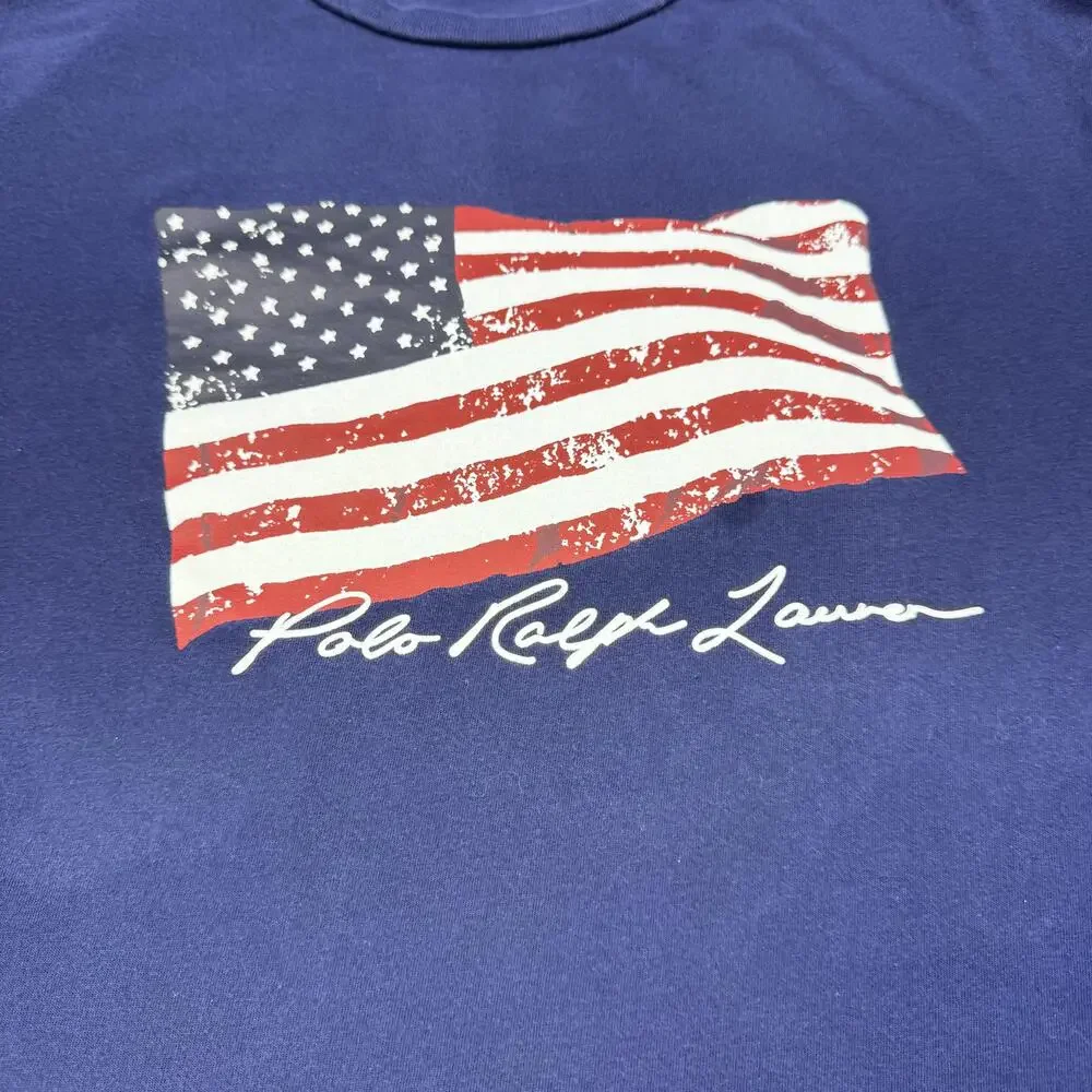 Polo Ralph Lauren Shirt Mens Large Blue American Flag Graphic Classic Fit Tee